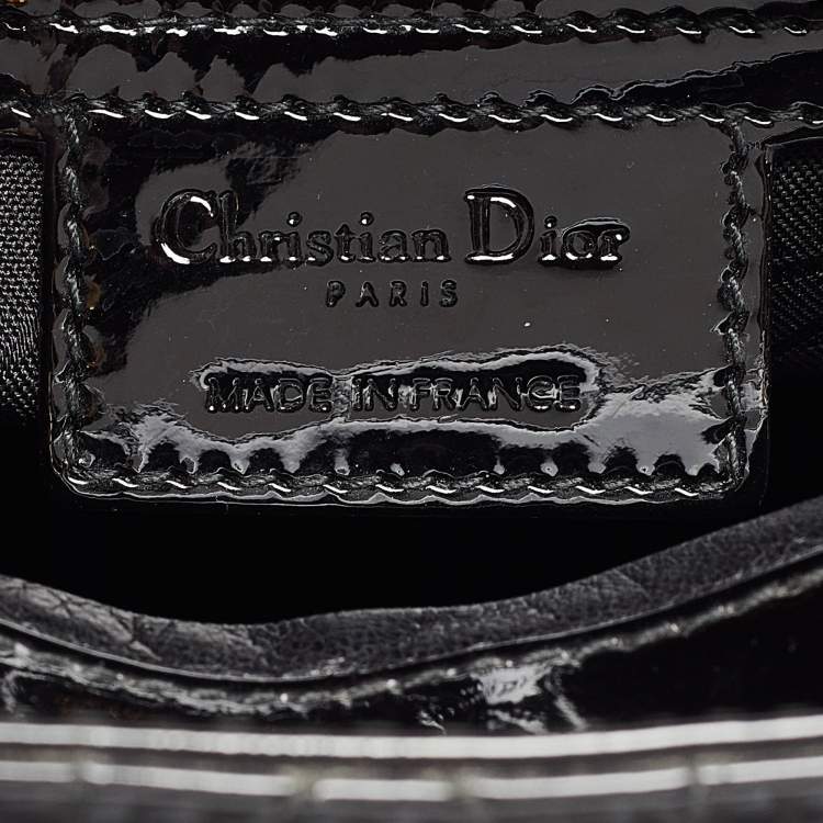 Pre Owned Dior Black Cannage Patent Leather Medium Lady Dior Tote