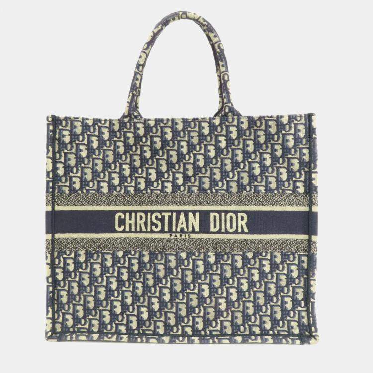 Pre Owned Dior Navy Blue Oblqiue Canvas Large Book Tote Tote Bag