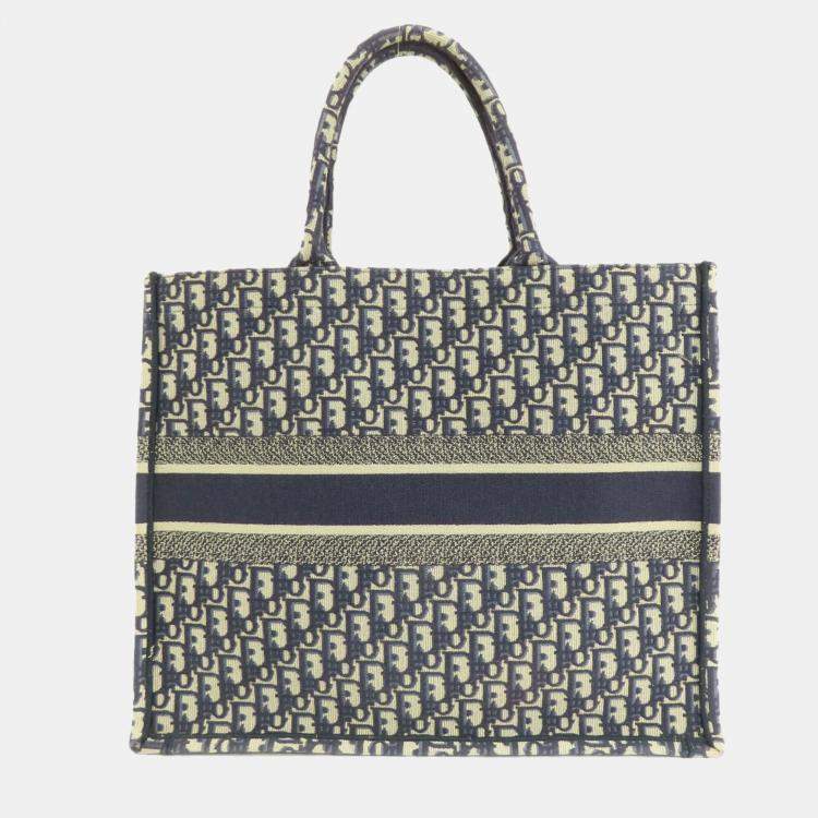 Pre Owned Dior Navy Blue Oblqiue Canvas Large Book Tote Tote Bag