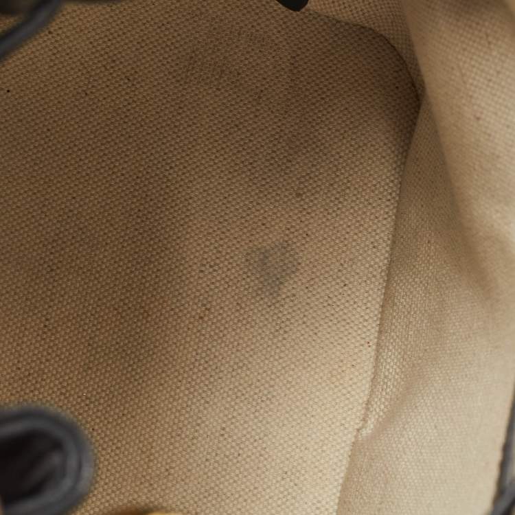 Pre Owned Dior Navy Blue Oblique Canvas and Leather Drawstring Chain Bucket Bag