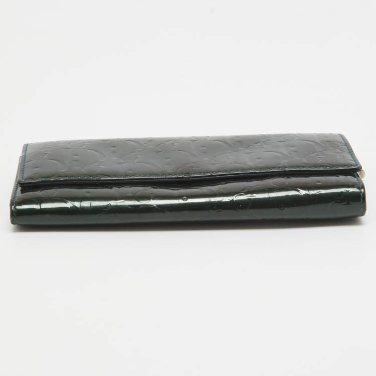 Pre Owned Dior Green Oblique Embossed Patent Leather Continental Flap Wallet