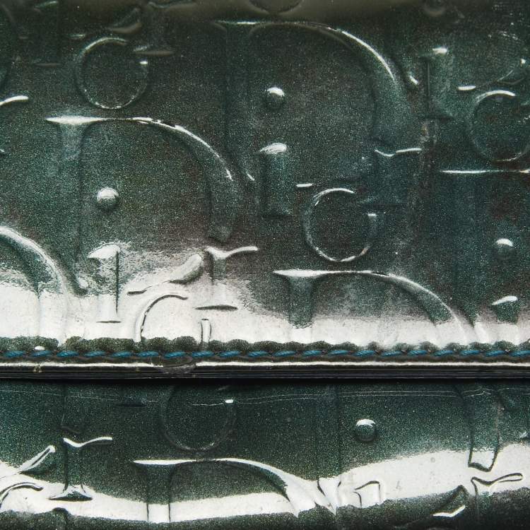 Pre Owned Dior Green Oblique Embossed Patent Leather Continental Flap Wallet