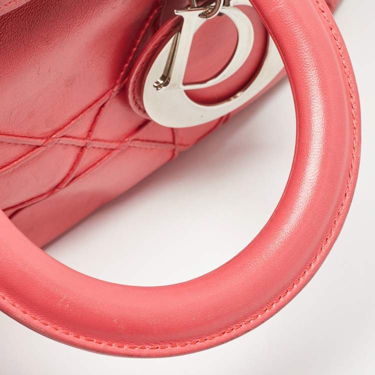 Pre Owned Dior Coral Pink Cannage Leather Granville Tote 