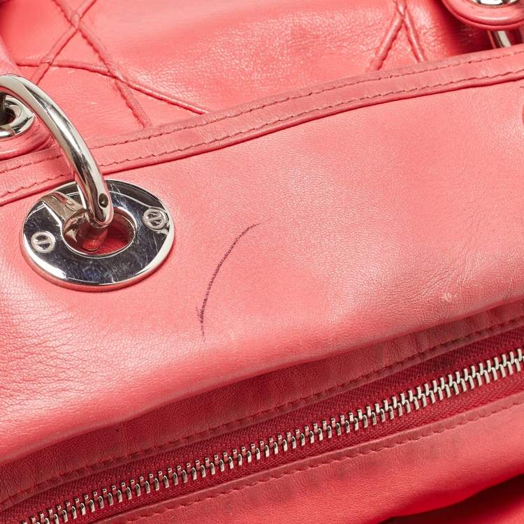 Pre Owned Dior Coral Pink Cannage Leather Granville Tote 