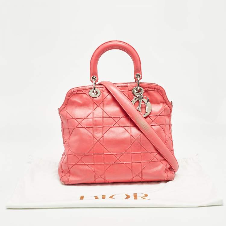 Pre Owned Dior Coral Pink Cannage Leather Granville Tote 