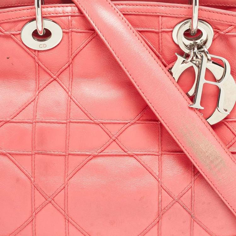 Pre Owned Dior Coral Pink Cannage Leather Granville Tote 