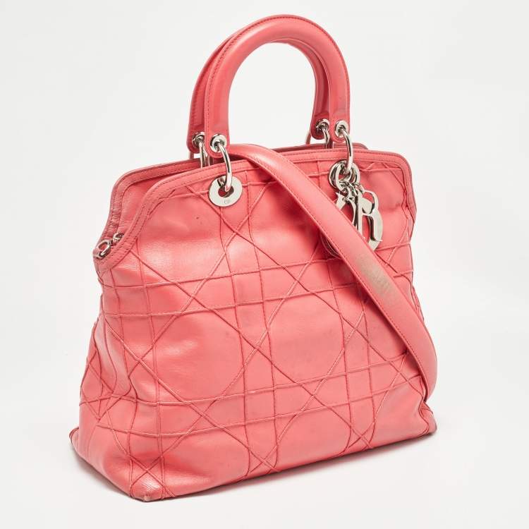 Pre Owned Dior Coral Pink Cannage Leather Granville Tote 