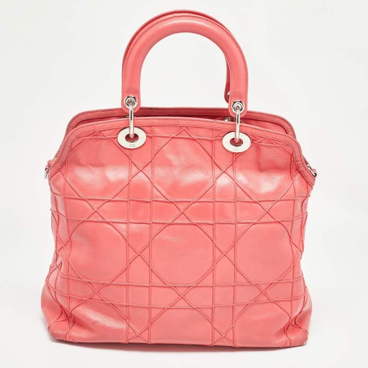 Pre Owned Dior Coral Pink Cannage Leather Granville Tote 