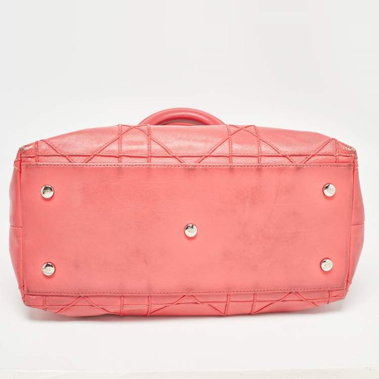 Pre Owned Dior Coral Pink Cannage Leather Granville Tote 