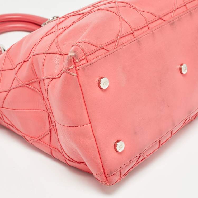 Pre Owned Dior Coral Pink Cannage Leather Granville Tote 