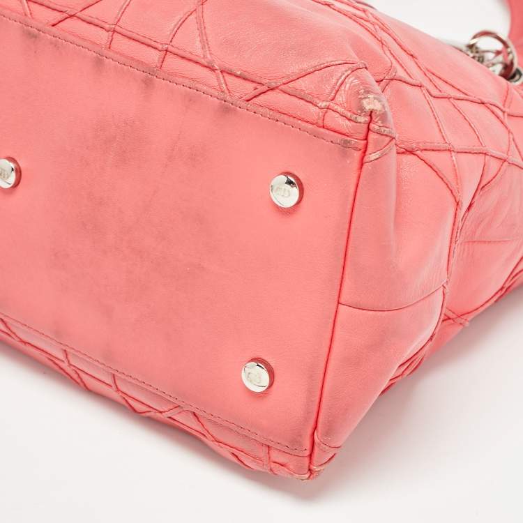 Pre Owned Dior Coral Pink Cannage Leather Granville Tote 