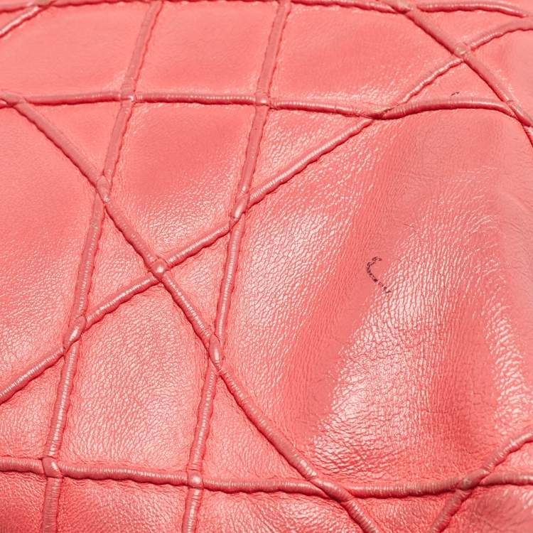 Pre Owned Dior Coral Pink Cannage Leather Granville Tote 