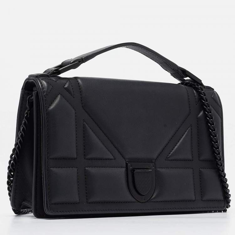 Pre Owned Dior Black Ultra Matte Leather Diorama Wallet on Chain