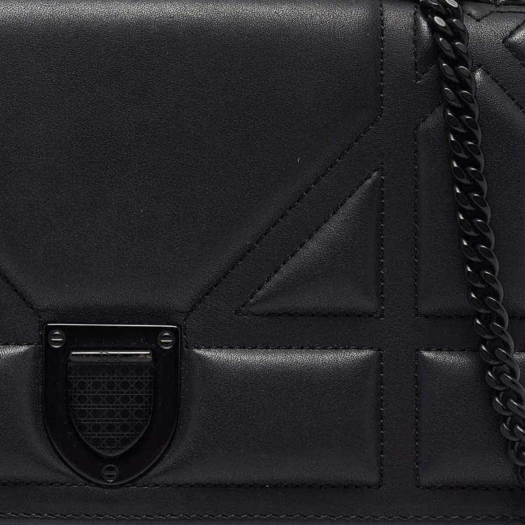 Pre Owned Dior Black Ultra Matte Leather Diorama Wallet on Chain