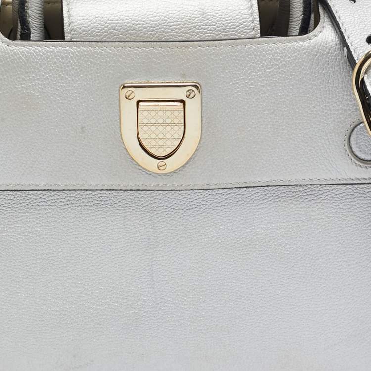 Pre Owned Dior Silver Leather Mini Diorever Tote