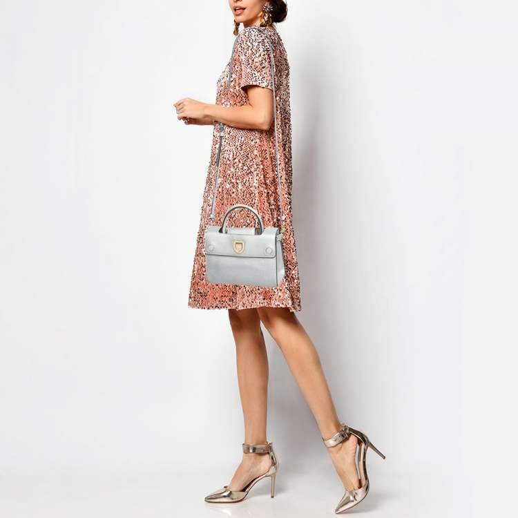 Pre Owned Dior Silver Leather Mini Diorever Tote