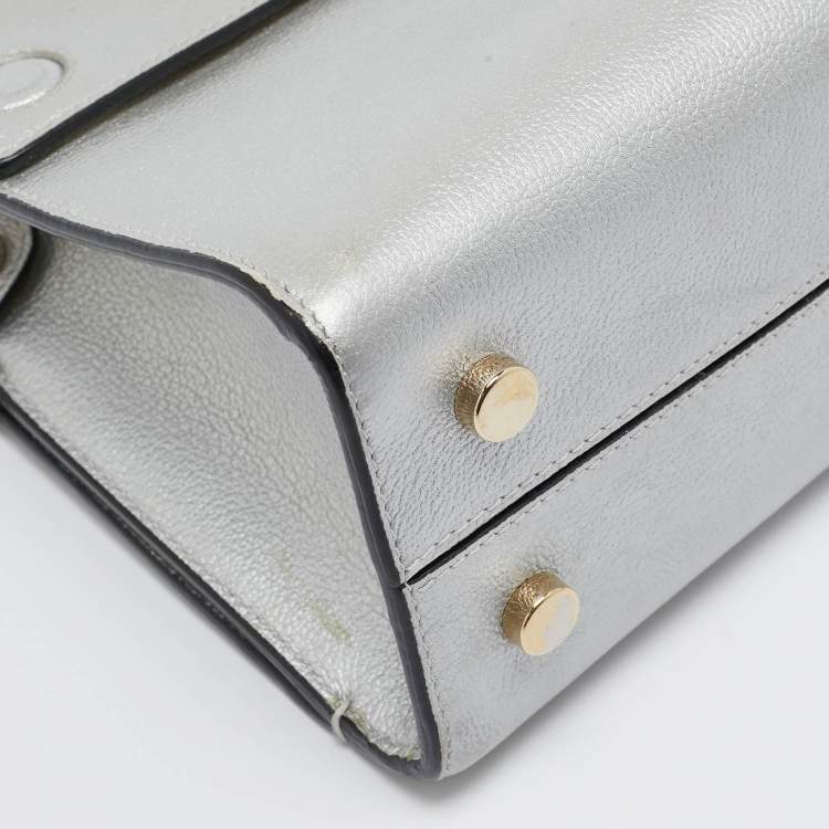 Pre Owned Dior Silver Leather Mini Diorever Tote