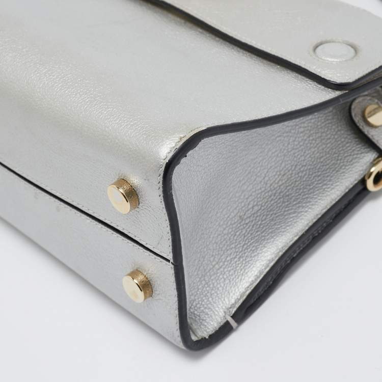 Pre Owned Dior Silver Leather Mini Diorever Tote