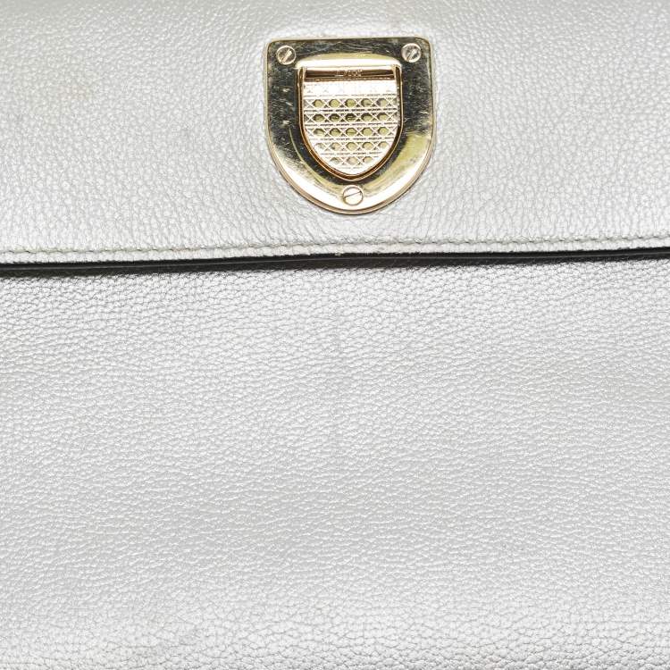 Pre Owned Dior Silver Leather Mini Diorever Tote