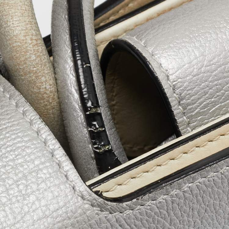 Pre Owned Dior Silver Leather Mini Diorever Tote