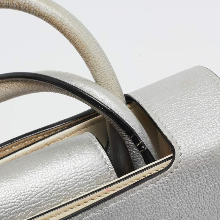 Pre Owned Dior Silver Leather Mini Diorever Tote