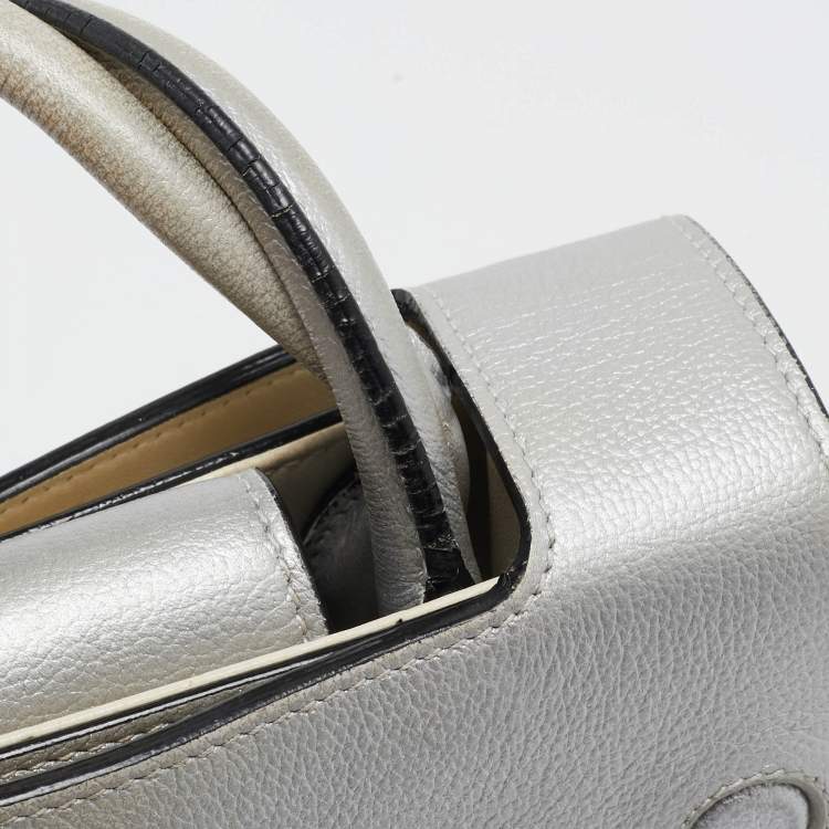 Pre Owned Dior Silver Leather Mini Diorever Tote