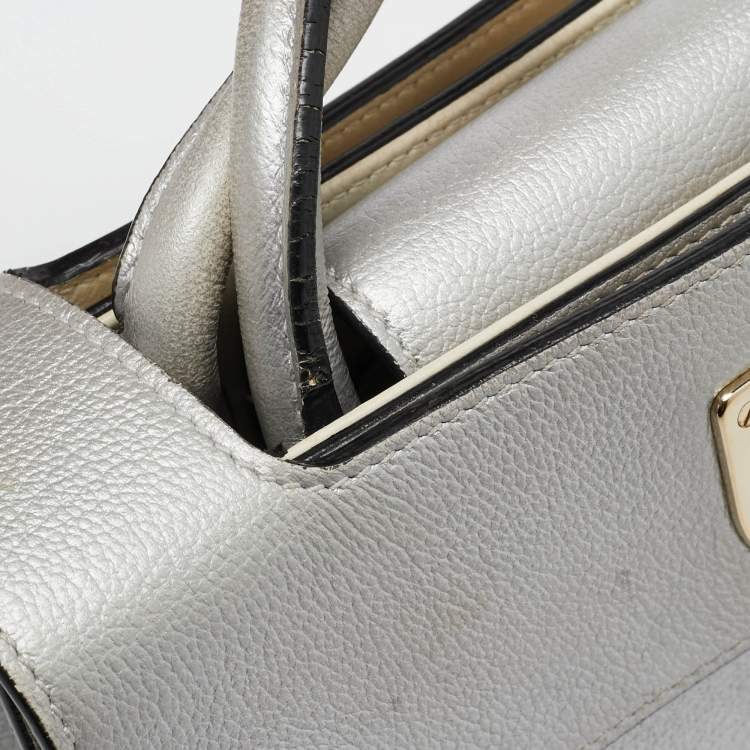 Pre Owned Dior Silver Leather Mini Diorever Tote