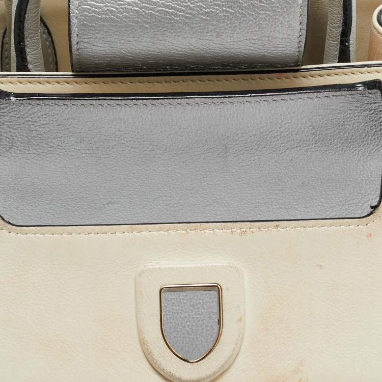Pre Owned Dior Silver Leather Mini Diorever Tote