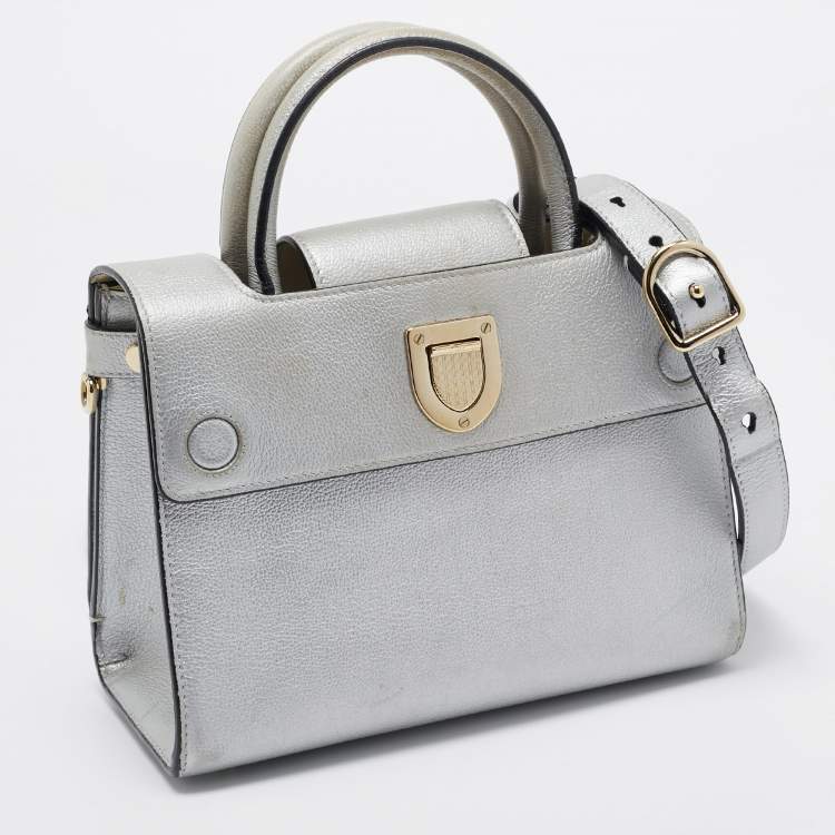 Pre Owned Dior Silver Leather Mini Diorever Tote