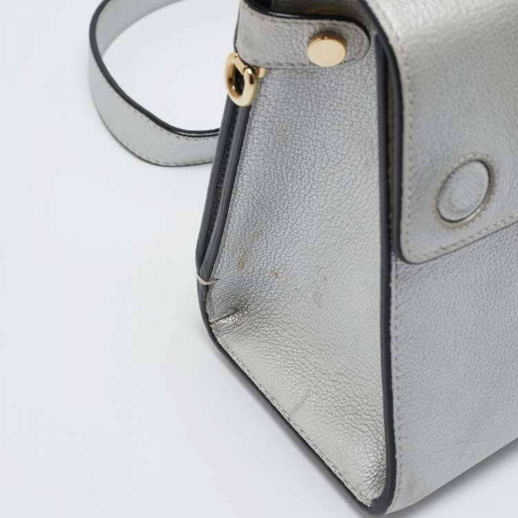 Pre Owned Dior Silver Leather Mini Diorever Tote