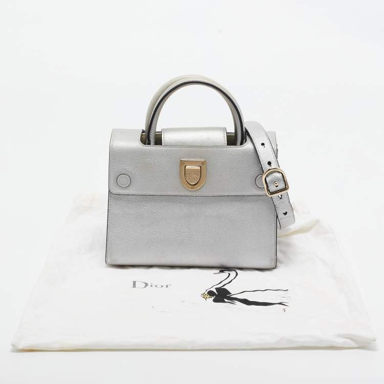 Pre Owned Dior Silver Leather Mini Diorever Tote
