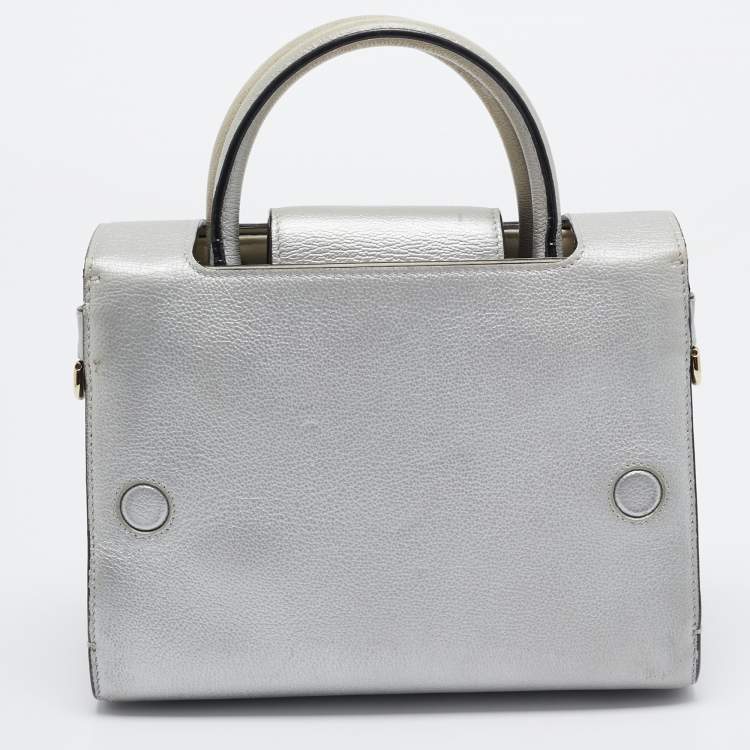 Pre Owned Dior Silver Leather Mini Diorever Tote