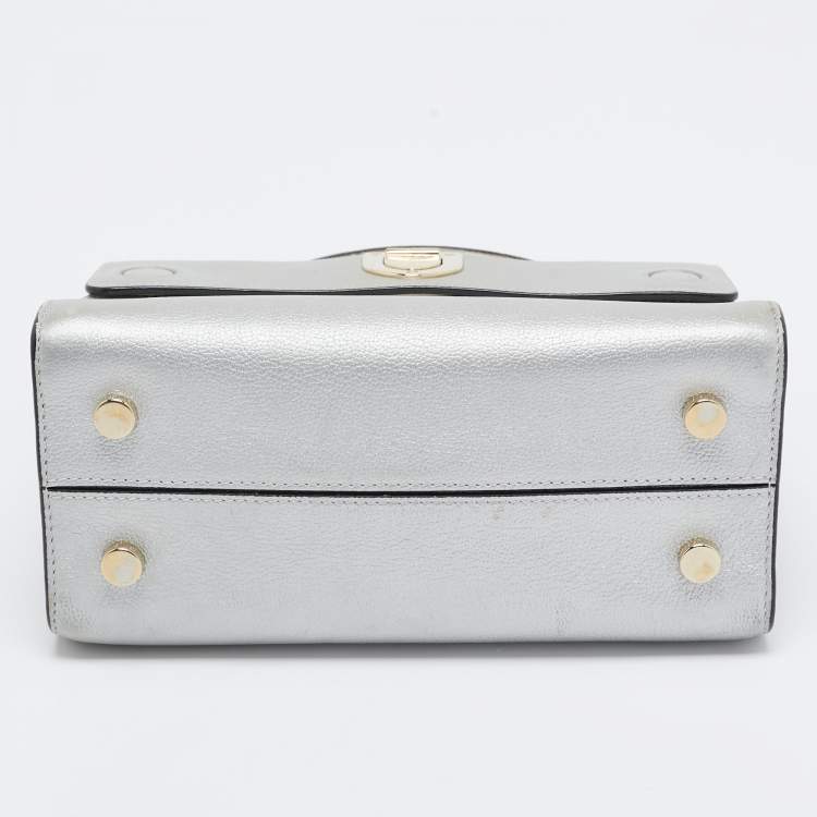 Pre Owned Dior Silver Leather Mini Diorever Tote