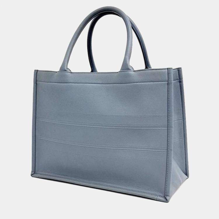 Pre Owned Dior Sky Blue Leather Book Tote Bag