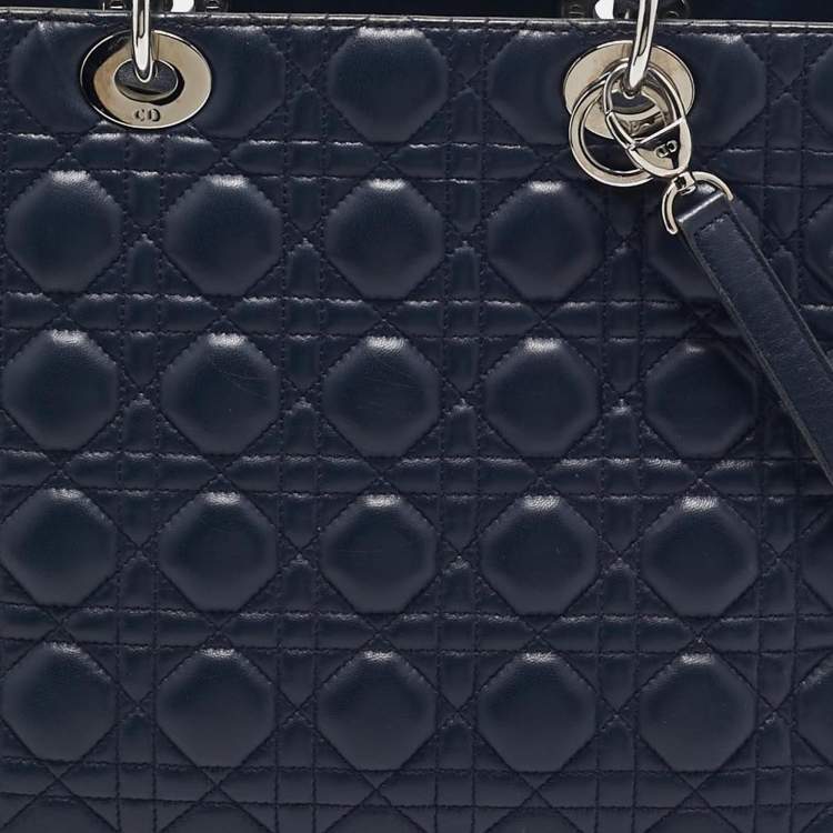 Pre Owned Dior Navy Blue Cannage Leather Large Lady Dior Tote