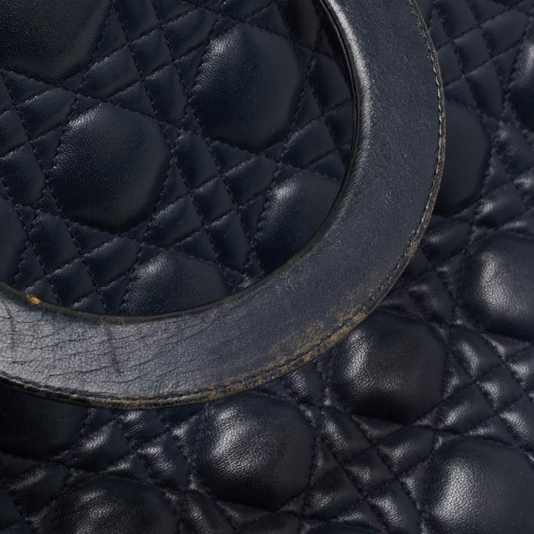 Pre Owned Dior Navy Blue Cannage Leather Large Lady Dior Tote