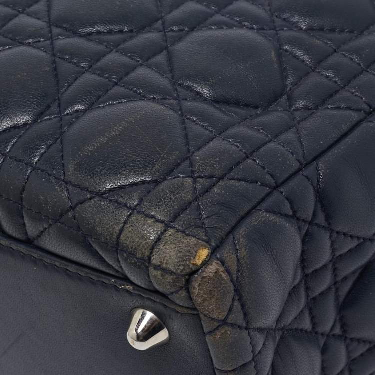 Pre Owned Dior Navy Blue Cannage Leather Large Lady Dior Tote