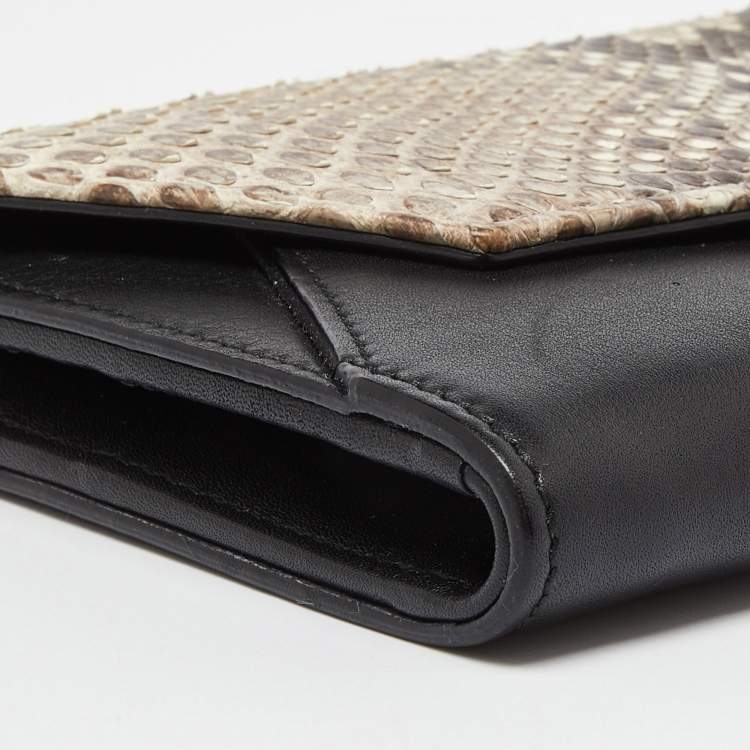 مملوكة مسبقًا Dior Black/Beige Leather and Python Addict Rendez-Vous Wallet on Chain