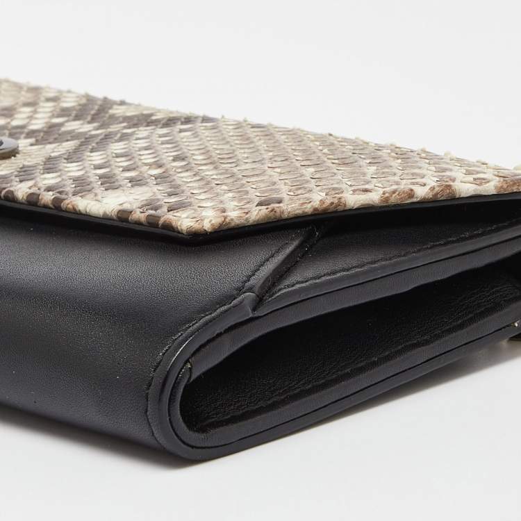 مملوكة مسبقًا Dior Black/Beige Leather and Python Addict Rendez-Vous Wallet on Chain