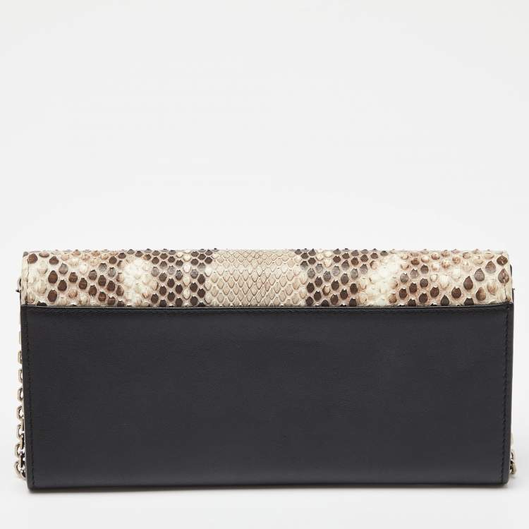 مملوكة مسبقًا Dior Black/Beige Leather and Python Addict Rendez-Vous Wallet on Chain