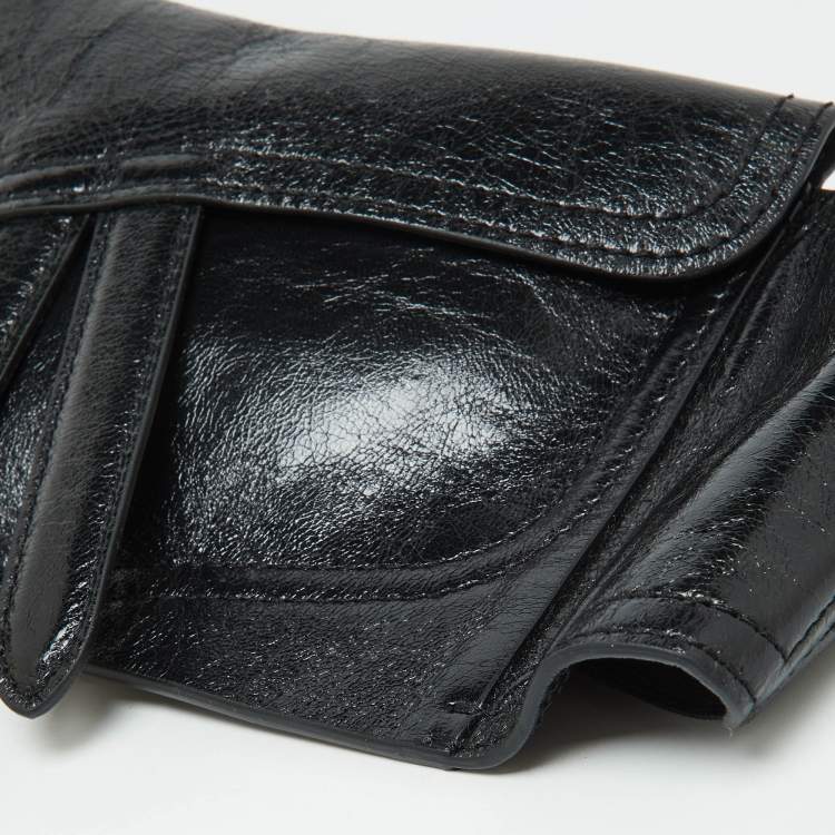 Pre Owned Dior Black Crinkled Leather Saddle Waist Belt Bag