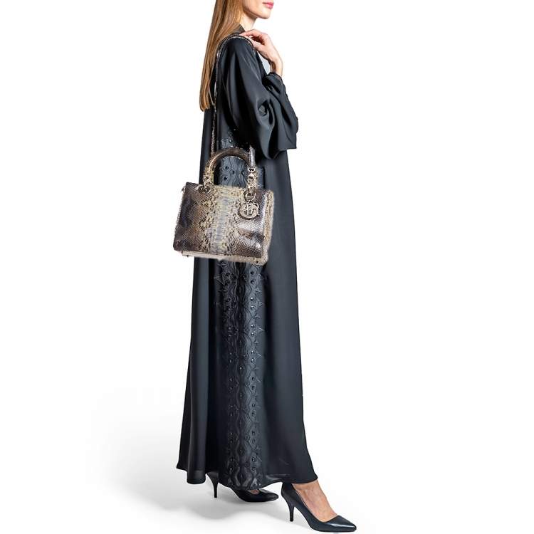 Pre Owned Dior Ombre Blue Python Medium Lady Dior Tote