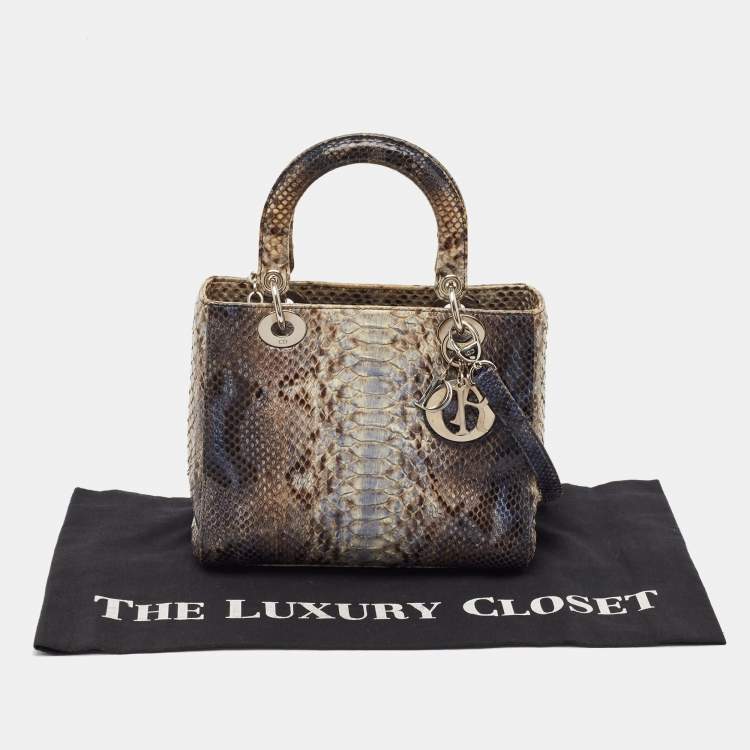 Pre Owned Dior Ombre Blue Python Medium Lady Dior Tote