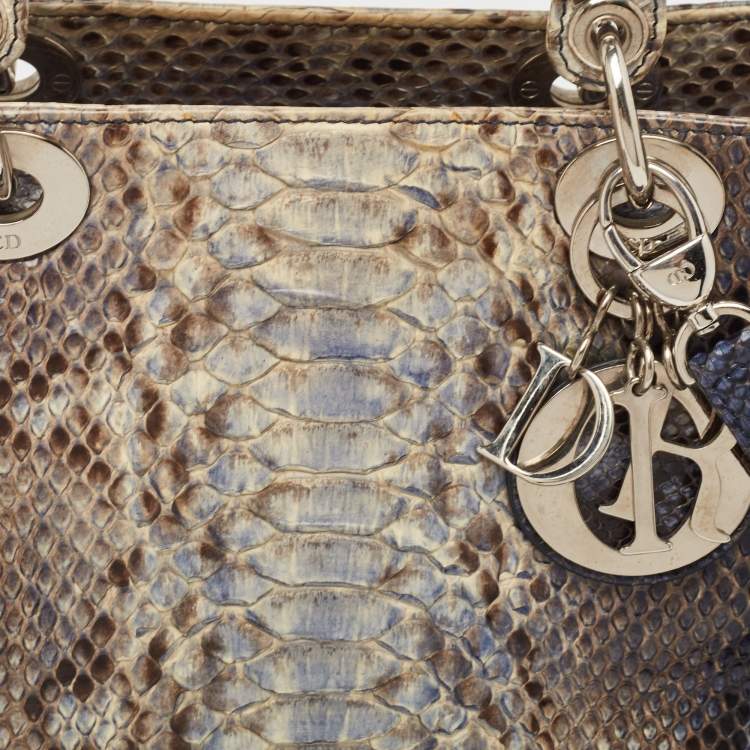 Pre Owned Dior Ombre Blue Python Medium Lady Dior Tote