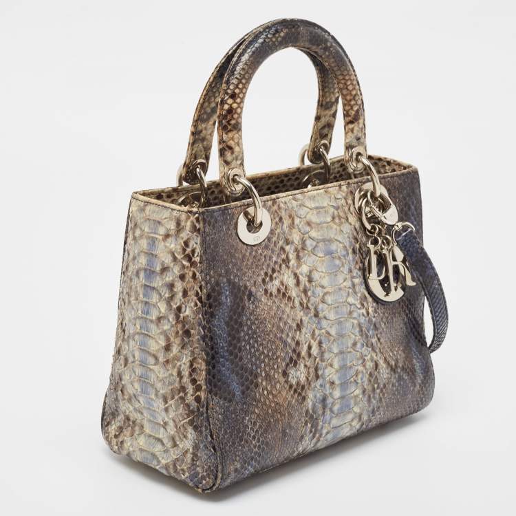 Pre Owned Dior Ombre Blue Python Medium Lady Dior Tote