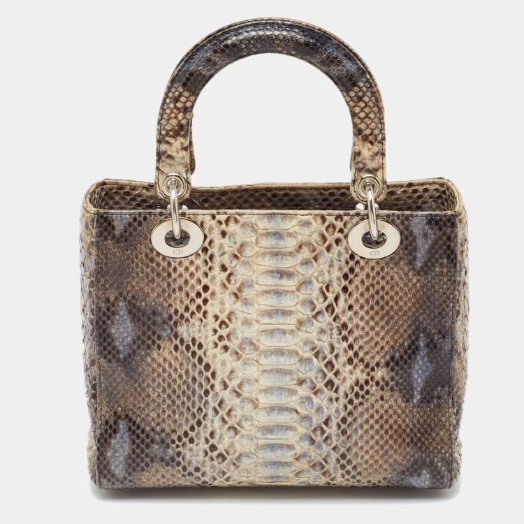 Pre Owned Dior Ombre Blue Python Medium Lady Dior Tote