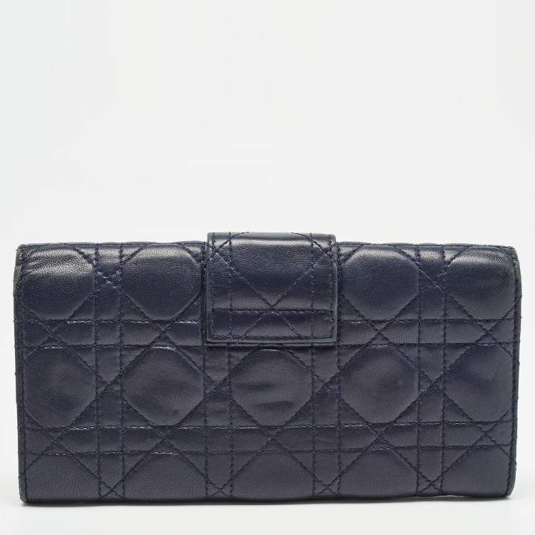 Pre Owned Dior Navy Blue Cannage Quilted Leather New Lock Wallet on Chain