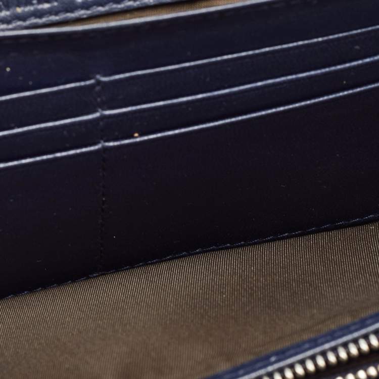 Pre Owned Dior Navy Blue Cannage Quilted Leather New Lock Wallet on Chain