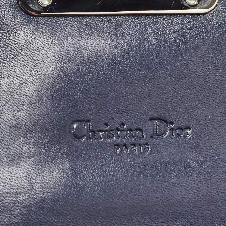 Pre Owned Dior Navy Blue Cannage Quilted Leather New Lock Wallet on Chain