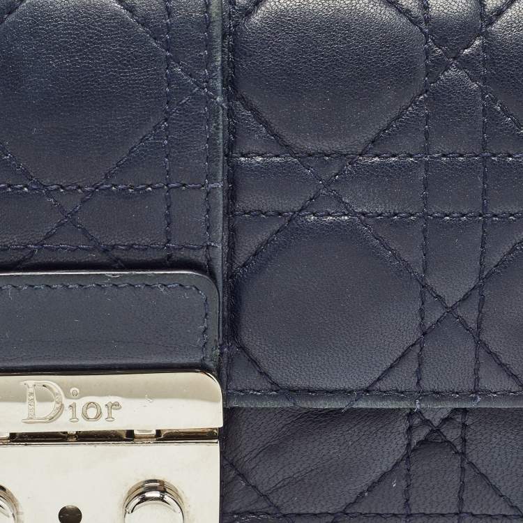 Pre Owned Dior Navy Blue Cannage Quilted Leather New Lock Wallet on Chain